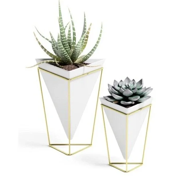 Home Decor Planters White Ceramic Planter UMBRA TRIGG White Gold Modern - Picture 4 of 5
